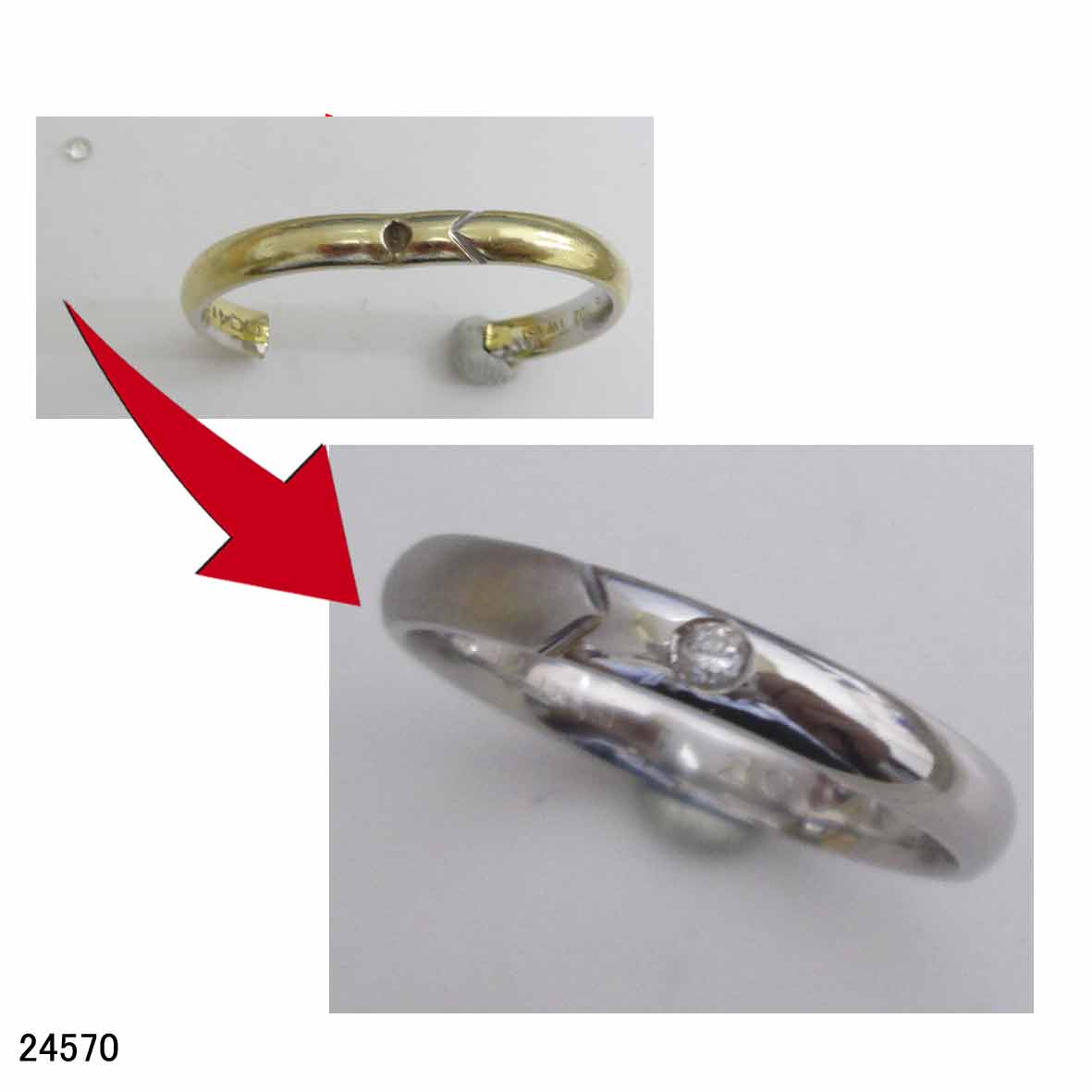 24570K18ホワイトゴールド結婚指輪切断修理サイズ直し 24570