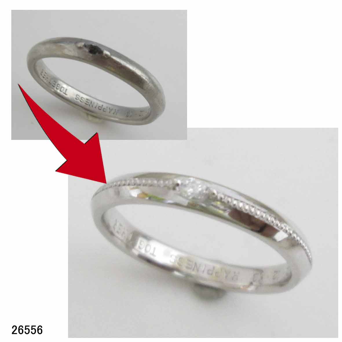 26556Pt結婚指輪爪盛り石留め新品仕上げミル加工 26556