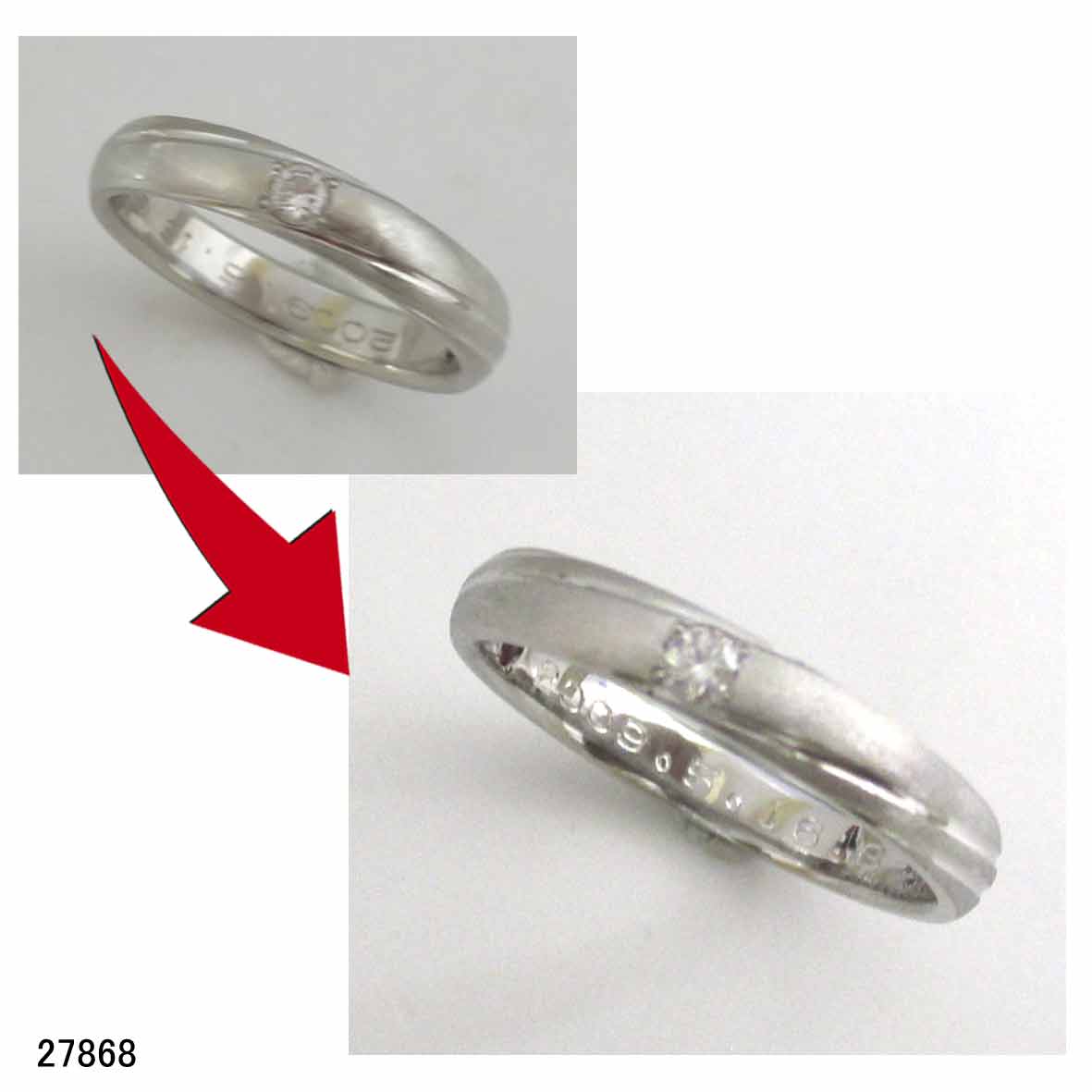 27868Pt1000ロルウルトラハードプラチナ結婚指輪サイズ直し 27868