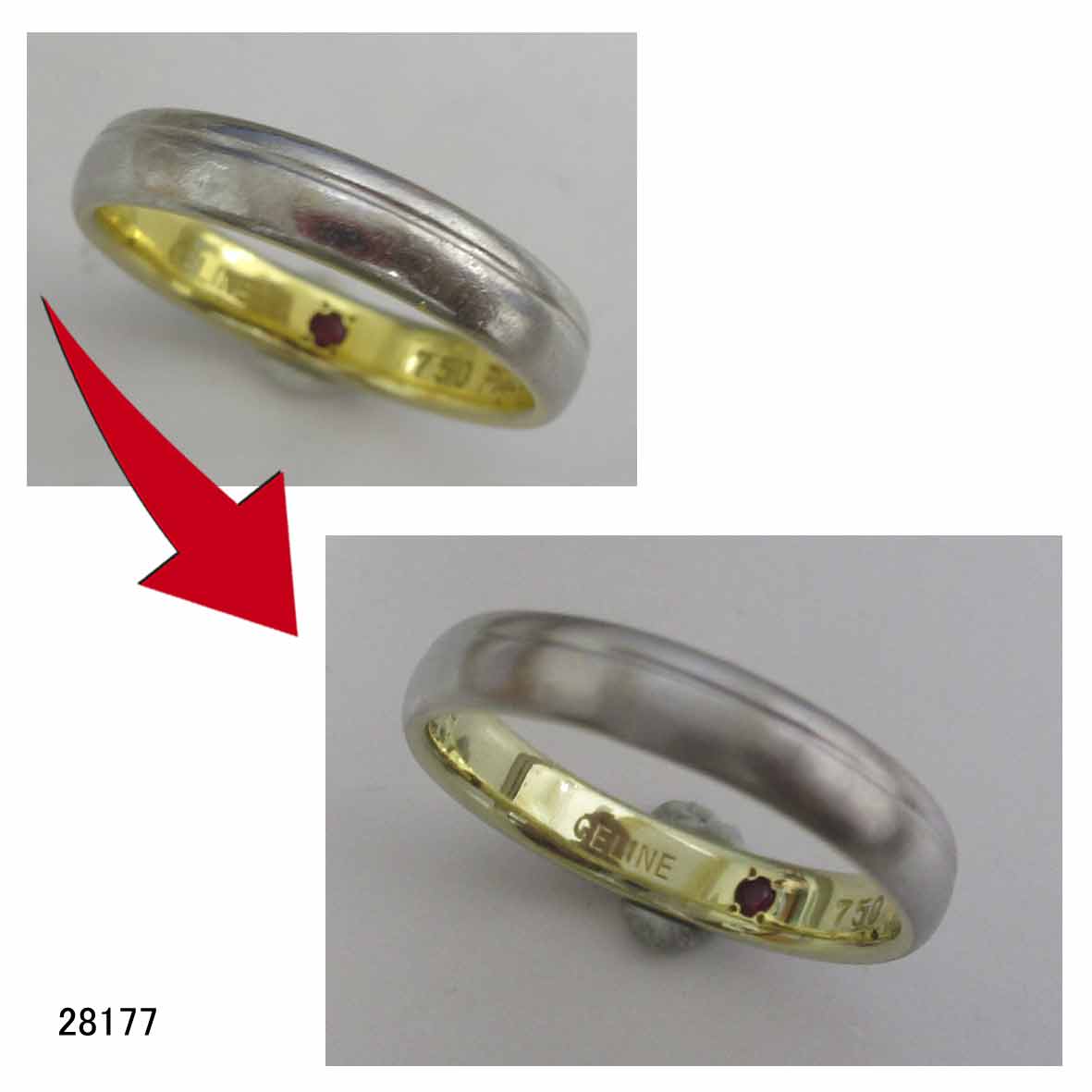 28177セリーヌPtK18結婚指輪サイズ直し 28177