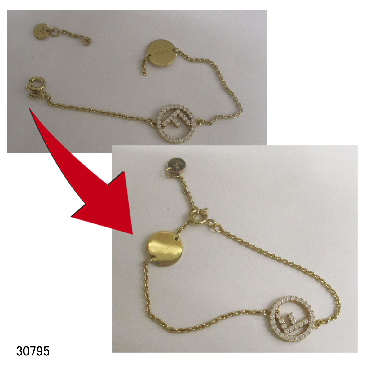 30795金色フェンディブレスレット切れ直し長さ調整リフォーム 30795