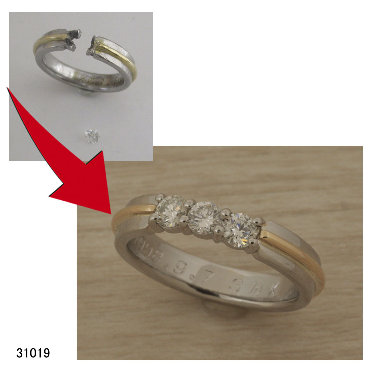 31019PtK18ダイヤ結婚指輪ダイヤ足しサイズ直し切断修理 31019