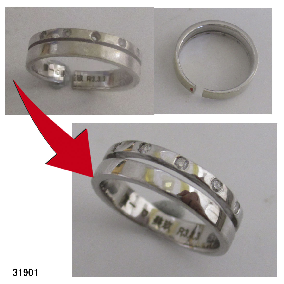 31901WGダイヤ結婚指輪切断修理サイズ直し 31901