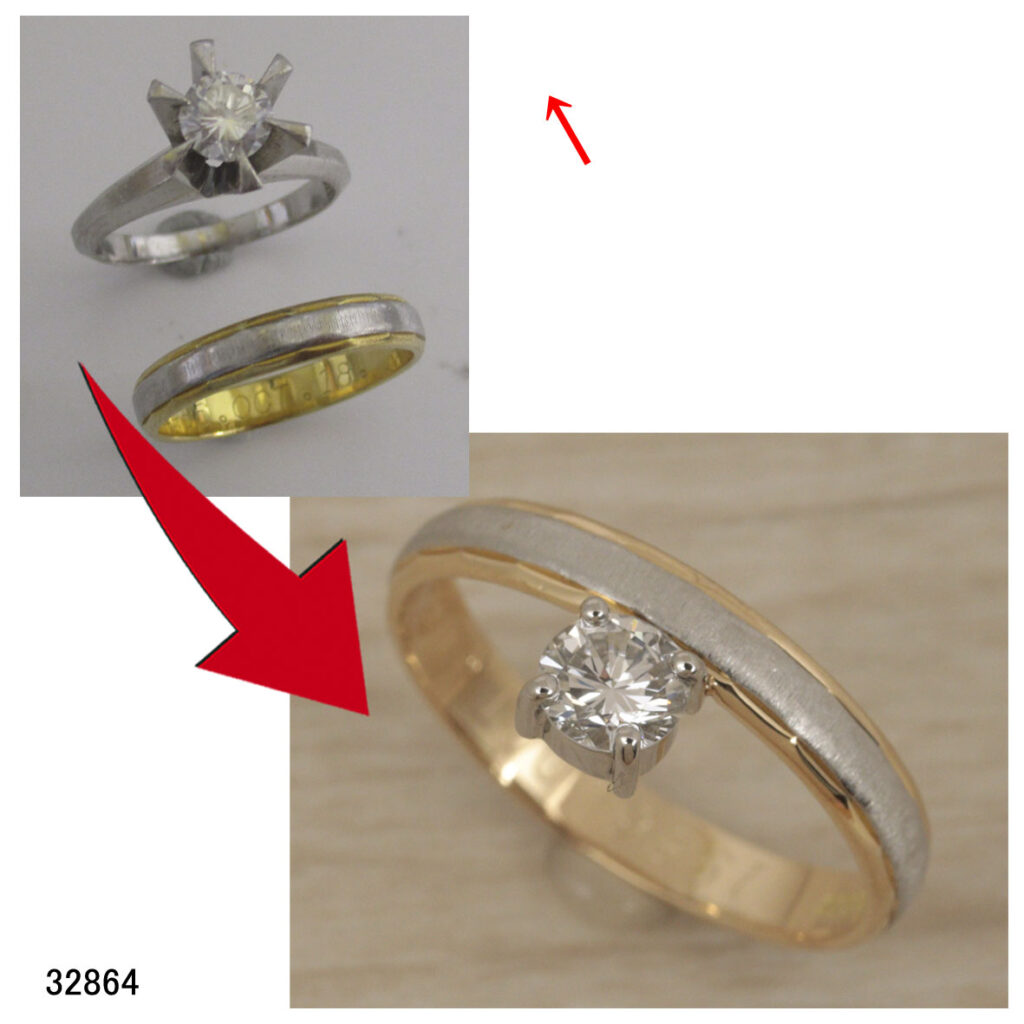 32864K18Ptダイヤ結婚指輪リフォーム