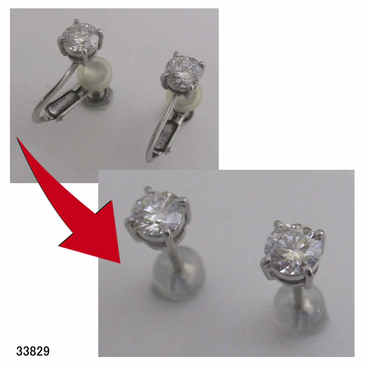 33829Ptダイヤイヤリングピアスリフォーム 33829