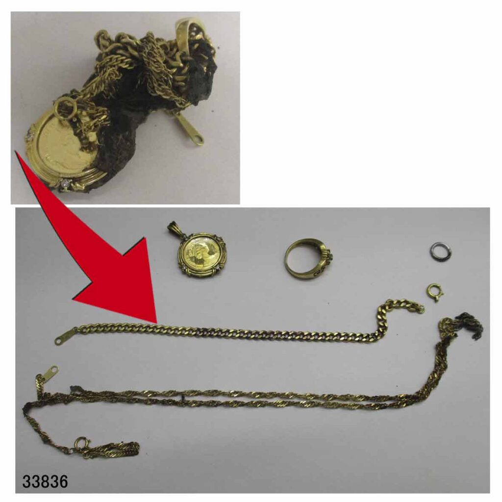 33836K18リングネックレス火災樹脂巻き込み分離