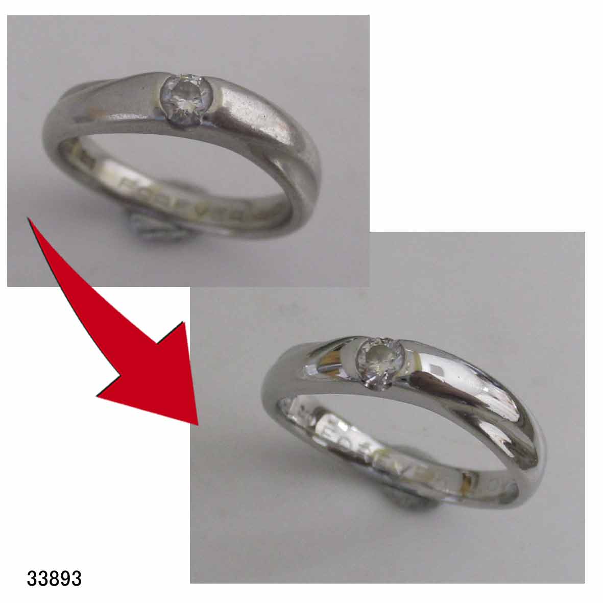 33893Pt1000パイロット社製ダイヤ結婚指輪サイズ直し 33893