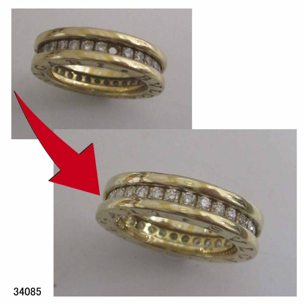 34085K18ブルガリビーゼロワンリング石外れ爪立て石合わせ石留