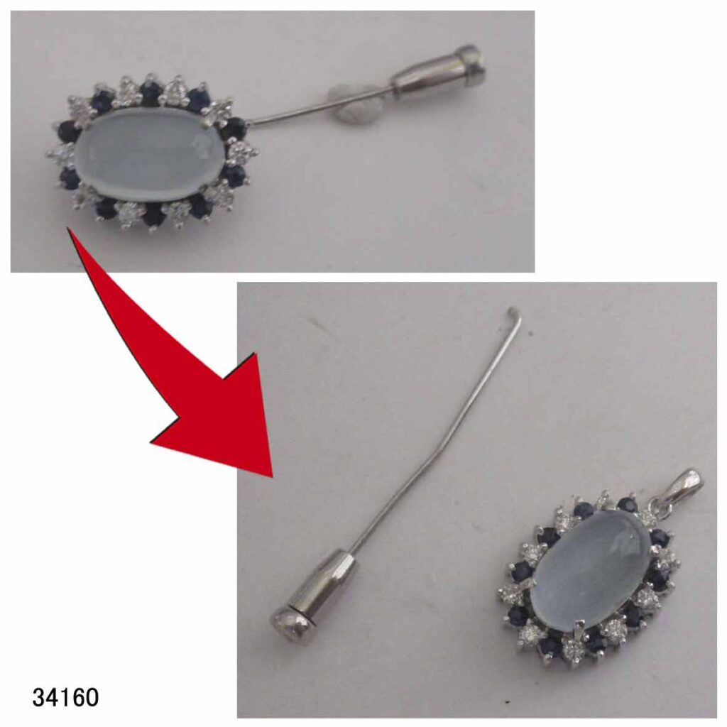 34160K14キャッツアイブローチペンダントリフォーム