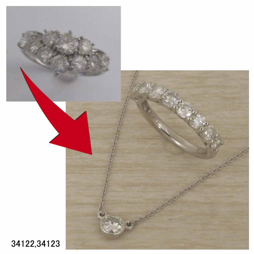 34122,34123Ptダイヤリングプチネックレスリフォーム
