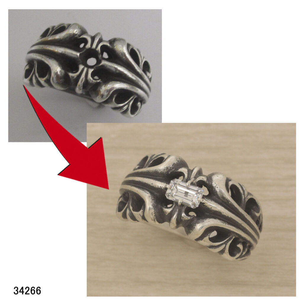 34266シルバークロムハーツリングエメラルドカットダイヤモンドカスタム