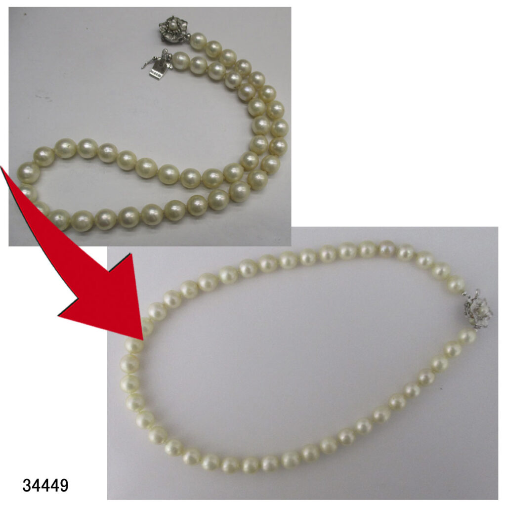 34449南洋真珠ネックレス糸替えクリーニングリフォーム