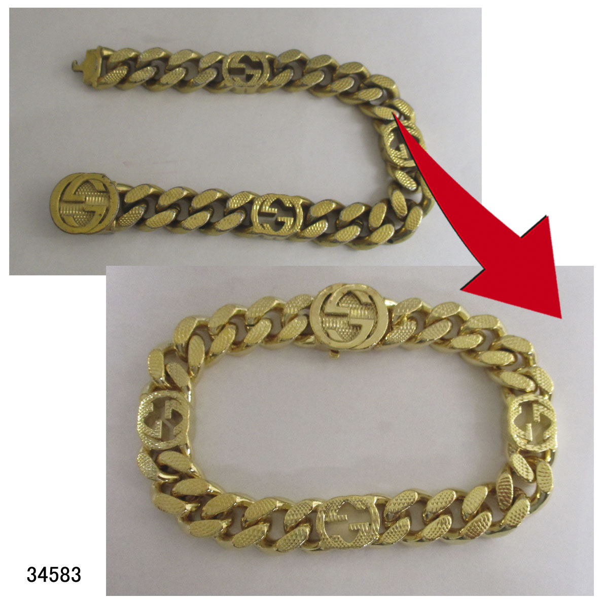 34583金色ブラスブレスレットコマ複製コマ足しリフォーム 34583