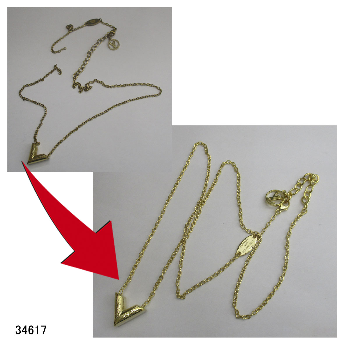 34617金色ルイビトンネックレス切れ直し修理再メッキリフォーム 34617