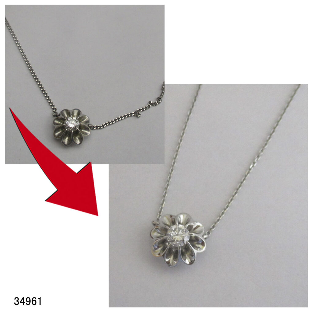 34961Ptダイヤプチネックレスチェーン交換リフォーム