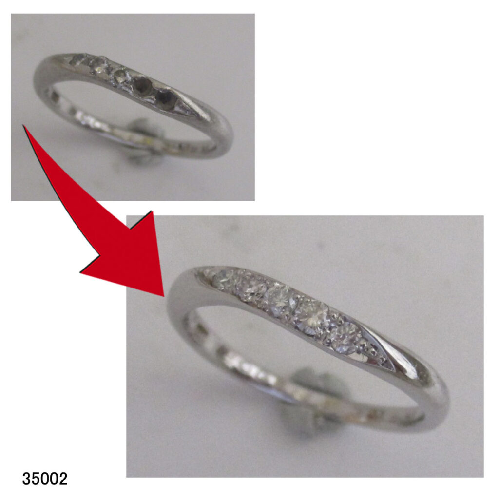 35002Ptダイヤ結婚指輪石外れ石合わせ石留修理