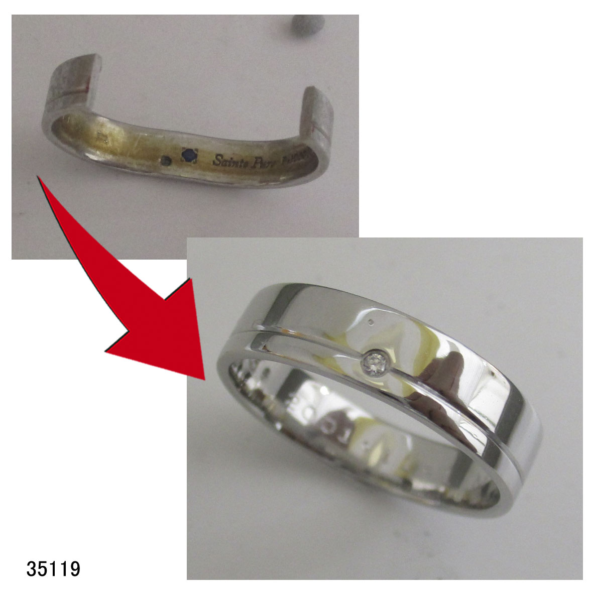 35119Pt1000ダイヤ結婚指輪切断修理サイズ直し 35119
